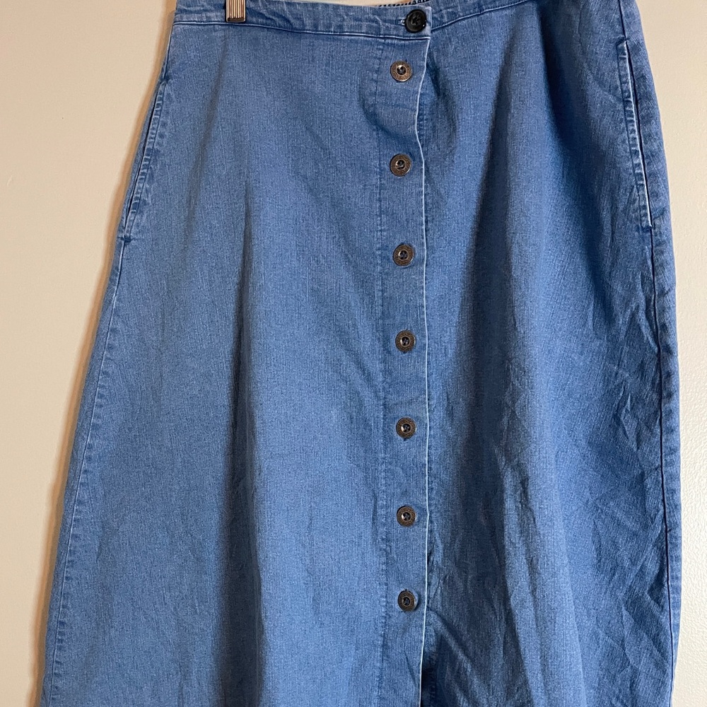 Vintage BonWorth Jean Skirt Womens Medium Petite Blue Prairie Midi Gardencore - Picture 5 of 11